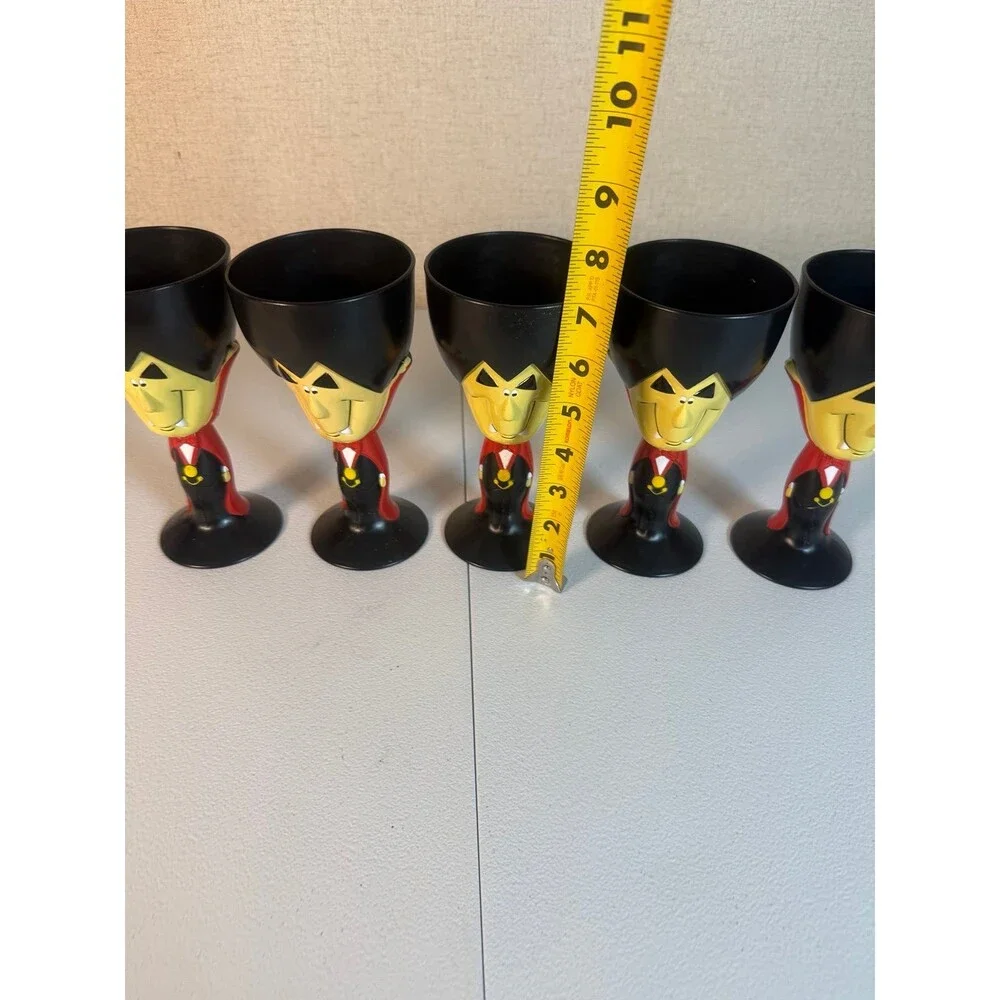 Halloween Fall Plastic Vampire Dracula Plastic Drinking Stem 5 Goblets Cups 7.5”
